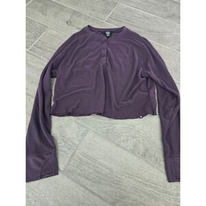 Athleta Girl Wander Waffle Purple Top Henley Long Sleeve Shirt XL/14‎
